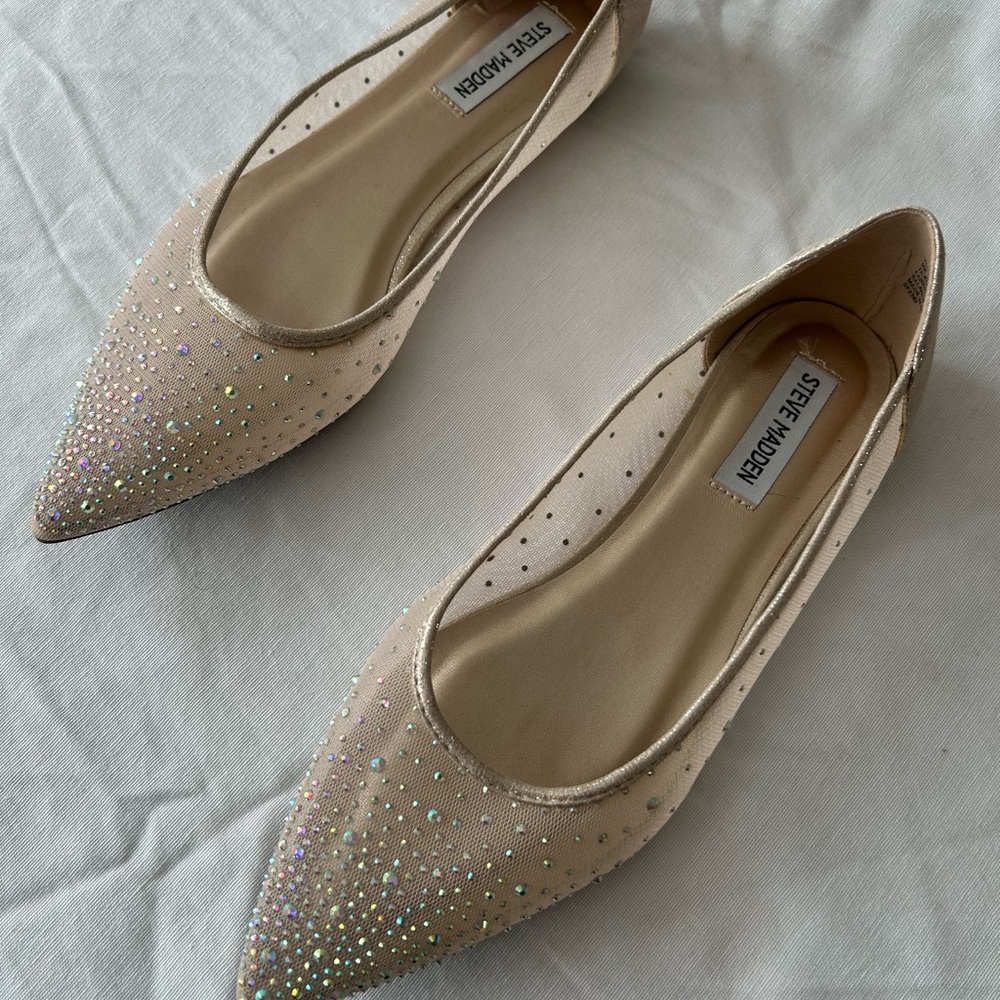 Steve Madden Women's Glittering Beige Flats - Picture 2 of 6